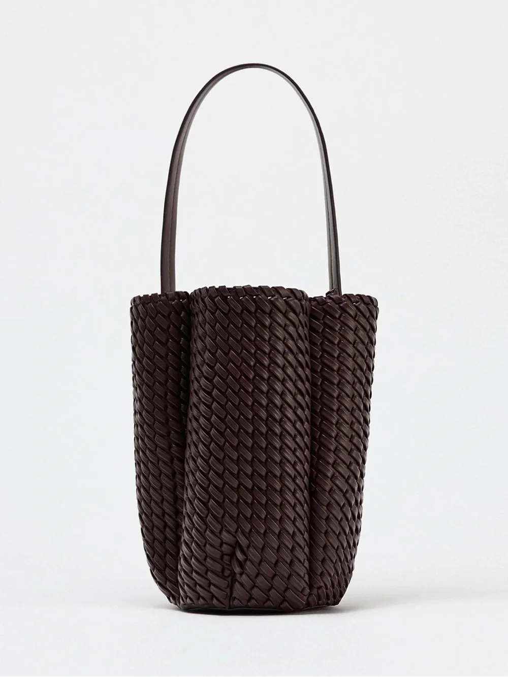 ZARA Braided Woven Bucket Bag Chocolate Brown Shoulder Bag